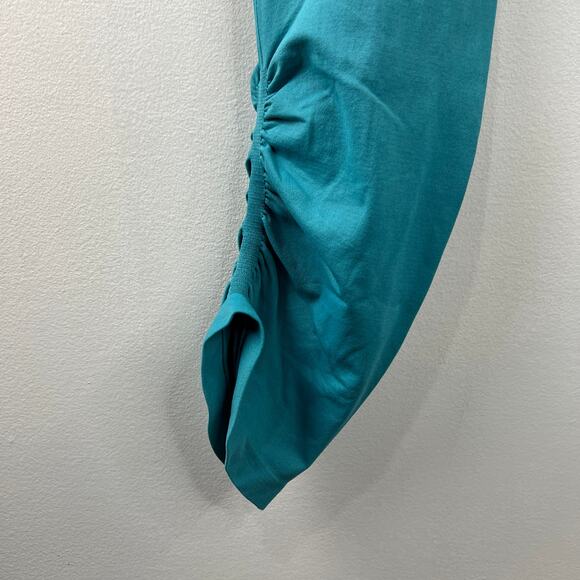 Unity Blue Teal Ruched Ankle Capri Leggings Cropped Seamless Active Yoga USA L - Picture 3 of 4